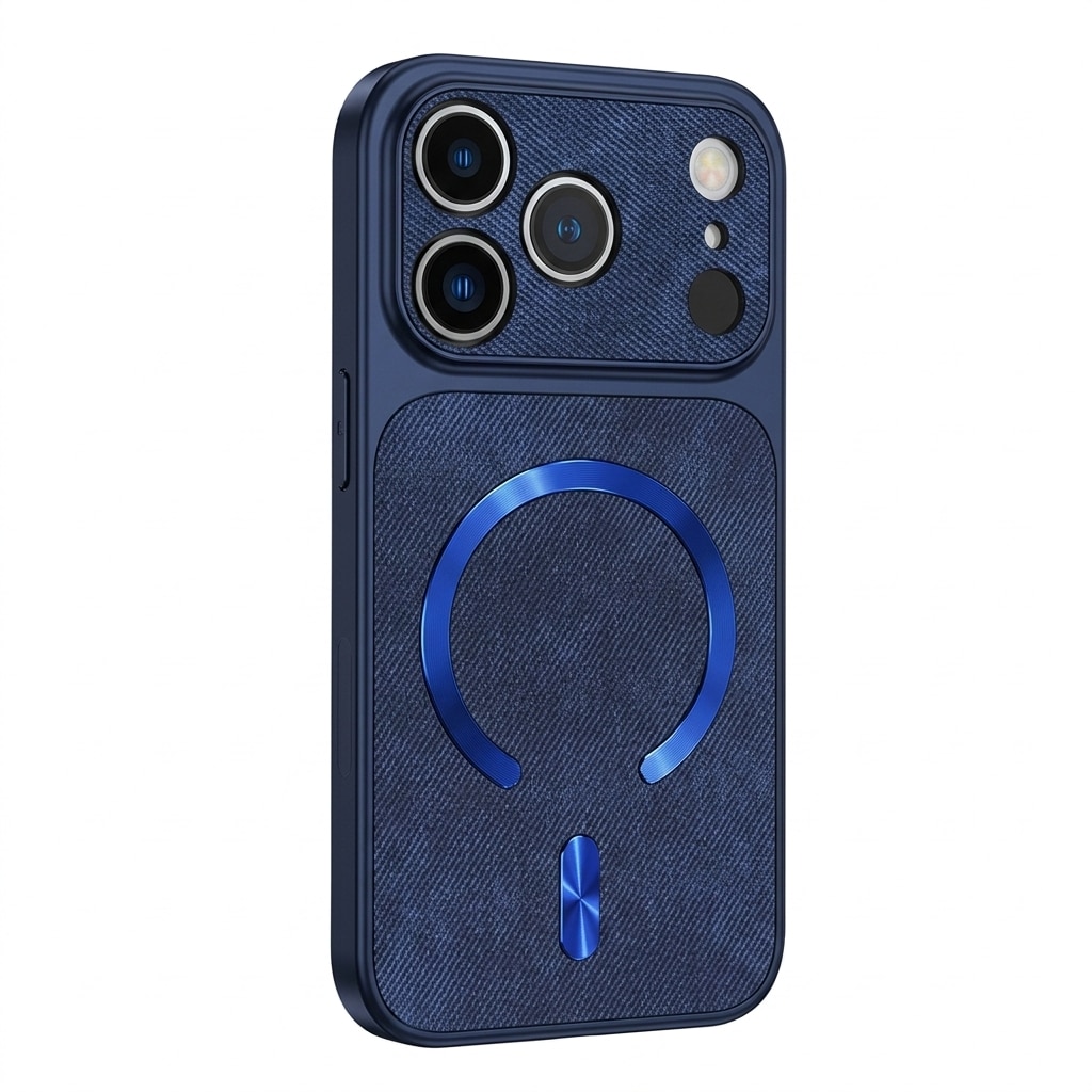 Husa pentru iPhone 17 Pro Max, Magnetica, Magsafe, Textura Textila, Rezistenta la Socuri, Protectie Camera, Albastru Inchis