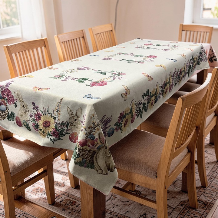 Fata de masa amestec bumbac gros, tip goblen bej Paste 140 x 300 cm