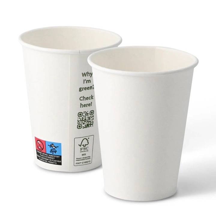 50 db fehér pohár készlet, Biosector, PLA bevonatos karton, 360ml, O 90mm