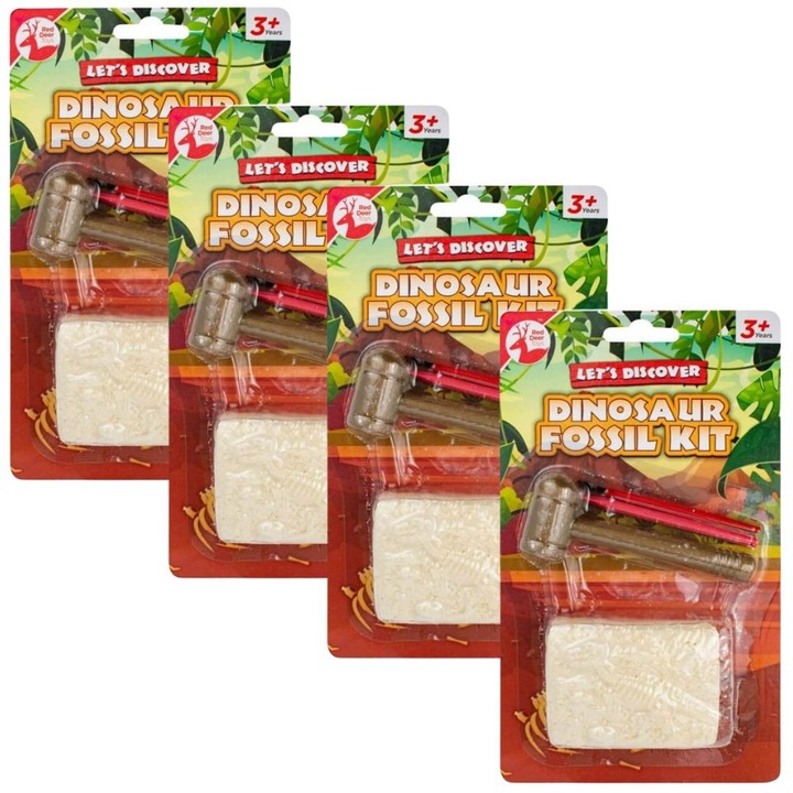 Set de excavatie dinozaur, Red Deer Toys, 4 piese, 7,2x5x2,5cm, educativ