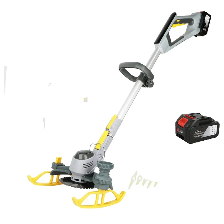 Masina de tuns iarba fara fir, 600W, 18000RPM, 3 tipuri de lame, argintiu, set cu 1 baterie