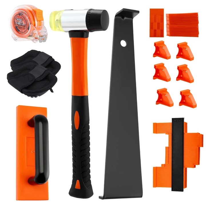 Kit de instalare a podelei cu 107 distantiere rezistente, ciocan, portocaliu