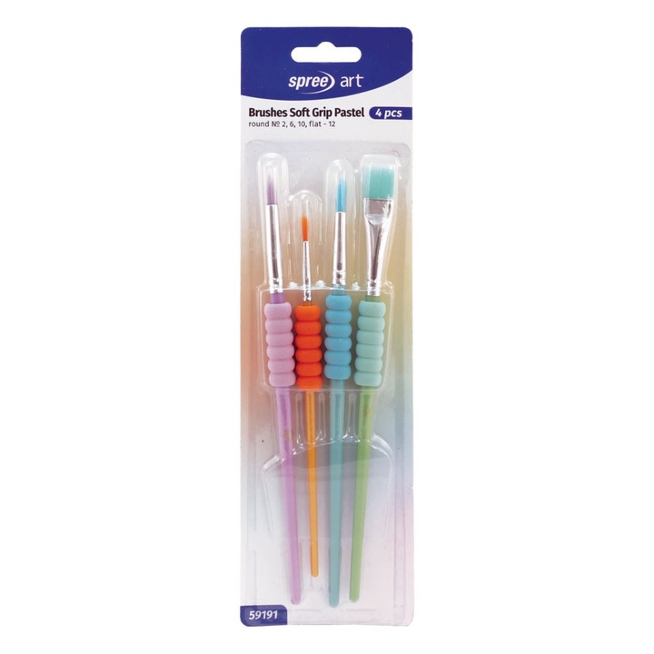 Set 4 pensule Spree Soft Grip, culori pastel