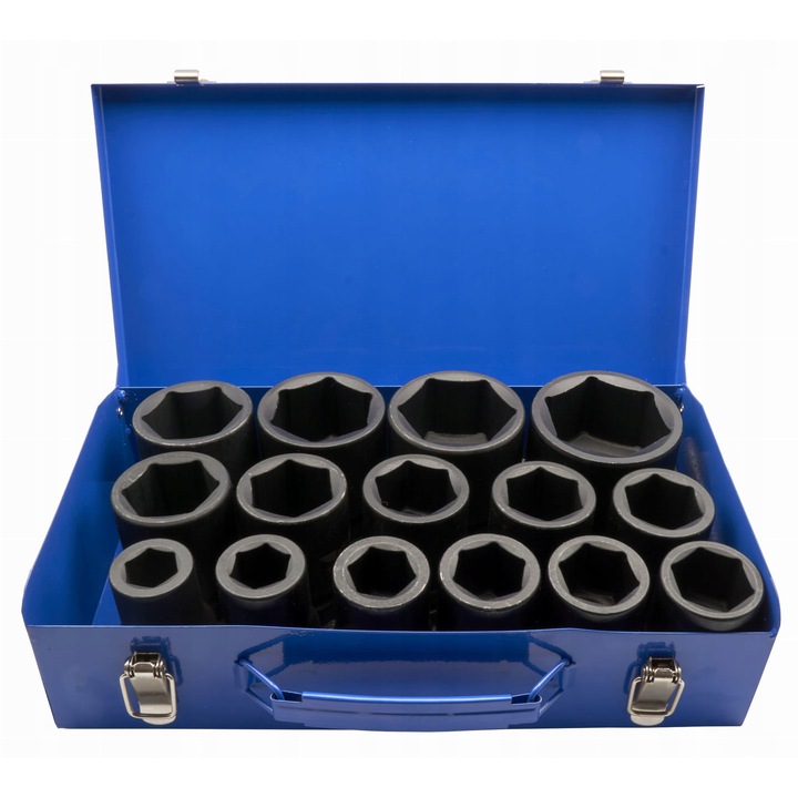 Set nasada lunga 1" 15 bucati Adler, Cr-Mo, hexagonal, in cutie de transport