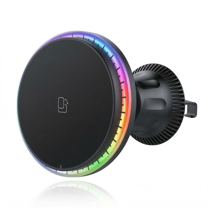 Încărcător Wireless Auto Magnetic Wyred by Monga Drive D01, Fast Charge 15W, Negru, USB-C