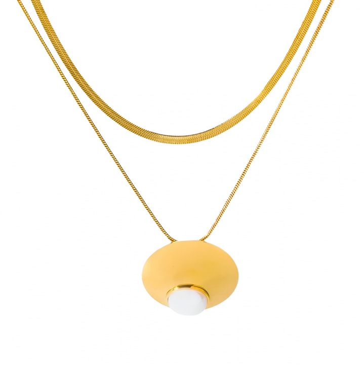 Colier Janet, auriu, din otel inoxidabil placat cu aur 18K, cu pandantiv rotund