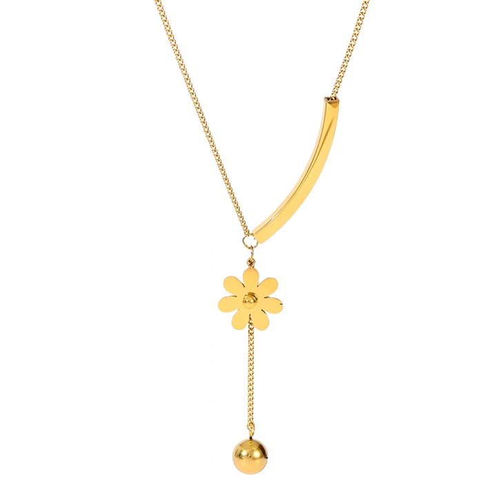 Colier Rowan, auriu, cu pandantiv margareta, din otel inoxidabil