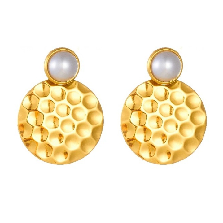 Cercei Bonnie, aurii, rotunzi, cu perle, din otel inoxidabil