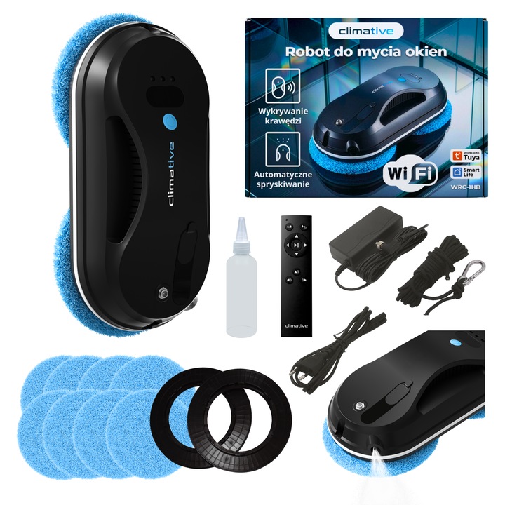 Автономен робот за почистване на прозорци WRC-1HB, всмукателна мощност 3300Pa, ултразвуково пръскане, управление чрез приложение/WiFi, UPS, 10 включени кърпи