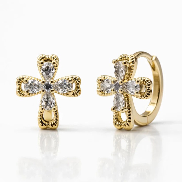 Cercei Angelic, aliaj de cupru placat cu aur de 14k, zirconiu cubic, auriu, 12x10mm