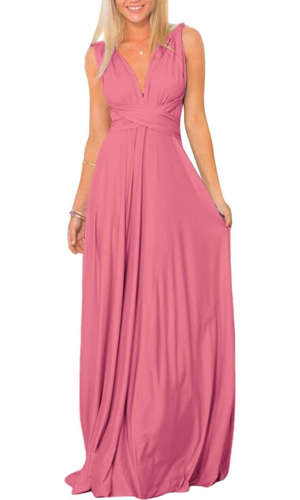 Rochie maxi convertibilă din sifon, roz, mărimea L, pentru evenimente formale