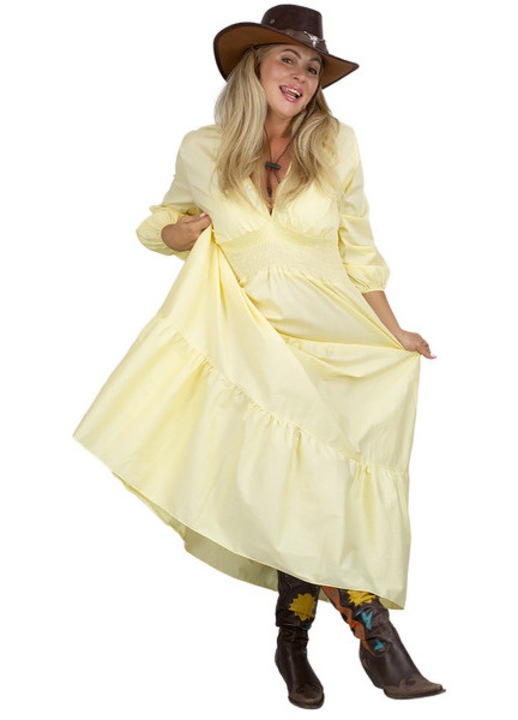 Rochie maxi dama stil boho galben pal, cu volane si decolteu V, bumbac cu elastan, rochie lunga casual pentru vara si vacanta, Agrafka unisize