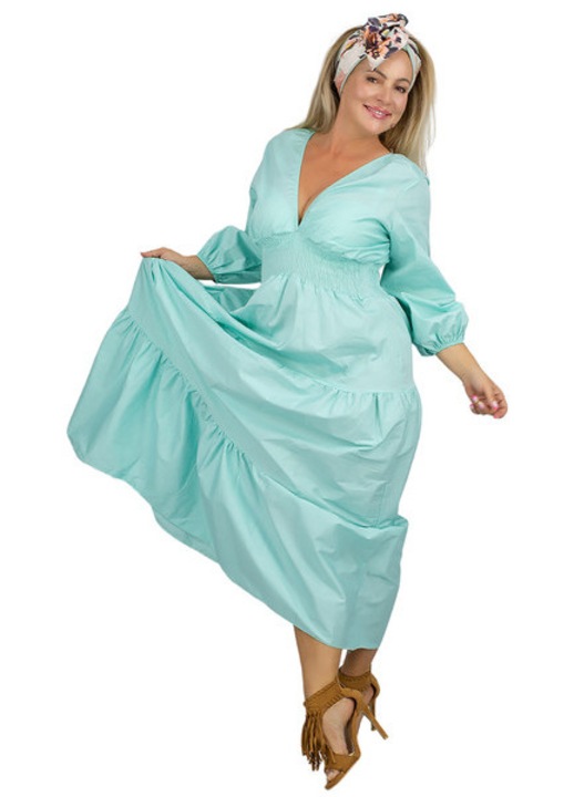 Rochie maxi dama stil boho verde, cu volane si decolteu V, bumbac cu elastan, rochie lunga casual pentru vara si vacanta, Agrafka unisize