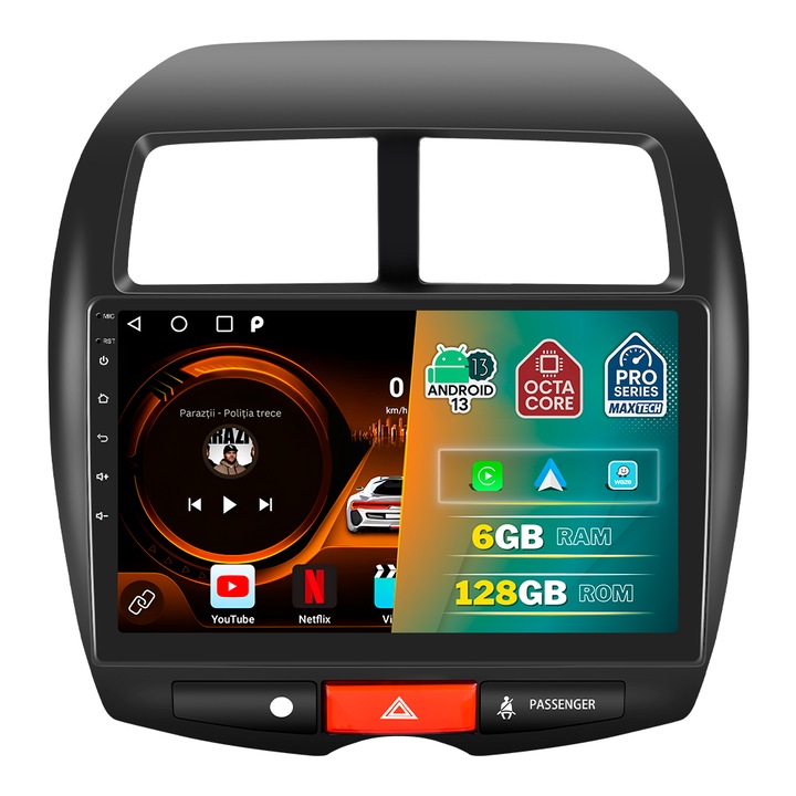Navigatie Mitsubishi ASX 2013–2016 / Peugeot 4008 2013–2016 dedicata, MaxTech® PRO SERIES, 6 GB Ram 128 GB Rom OctaCore, Carplay & Android auto, Ecran 10” HD Touch, GPS, Wifi, Bluetooth, Radio, Waze