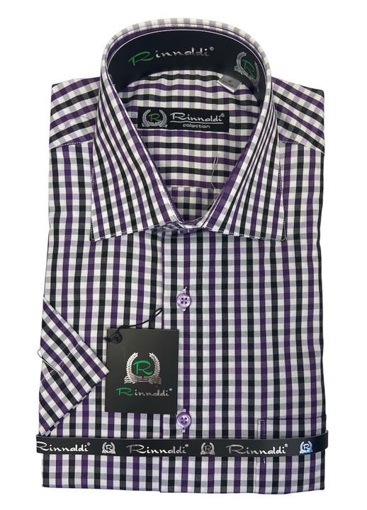 Camasa barbati, mov cu negru cu patratele, maneca scurta, bumbac-poliester, masura, Mov