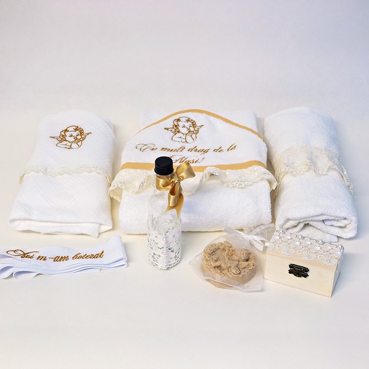 Trusou Botez Auriu Ingeras Brodat Premium - 7 piese