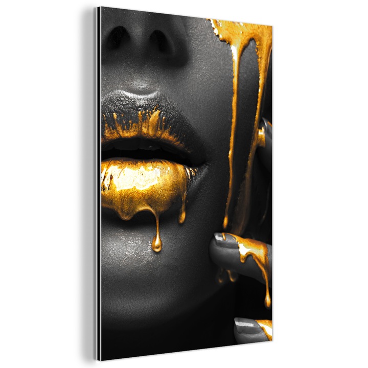 Tablou pe metal, Abstract, Decorative, Living, Bucatarie, Modern Art, Decorarea peretilor, Imprimare pe metal Auriu 40x60 cm