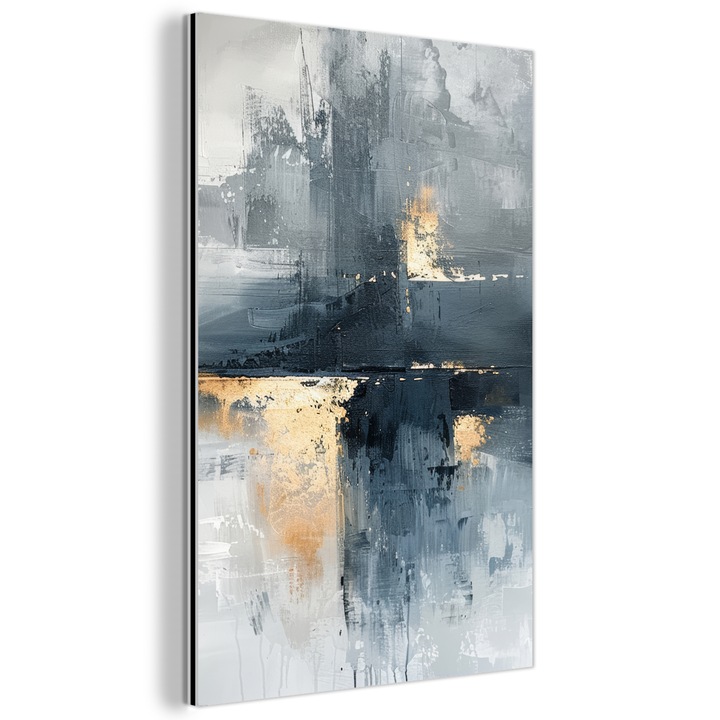 Метална картина, Абстрактна, Декоративна, Всекидневна, Кухня, Модерно изкуство, Декорация на стени, Печат върху метал Тъмно сиво 60x90 см