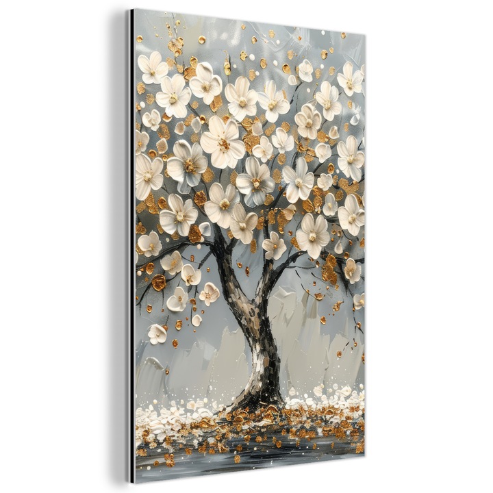 Метална картина, Абстрактна, Декоративна, Всекидневна, Кухня, Модерно изкуство, Декорация на стени, Печат върху метал Бяла 60x90 см