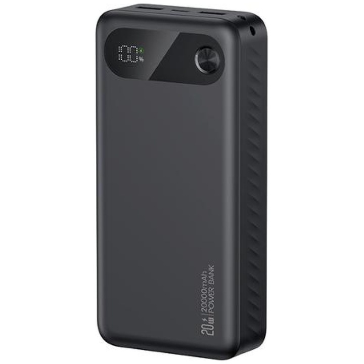 Външна батерия USAMS PB80, 20000mAh, 20W, 3A, 1x USB-C, 2x USB-A, Черна