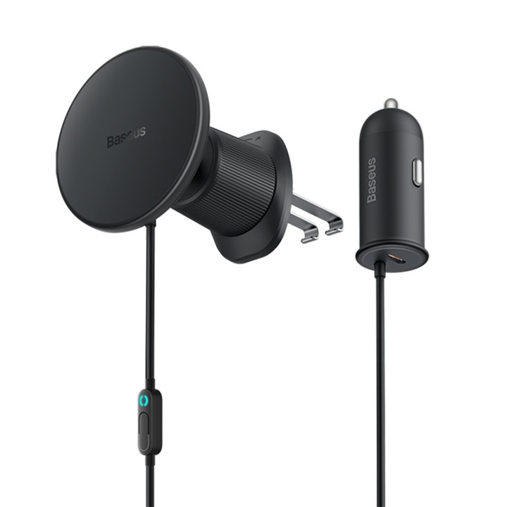 Suport auto cu încărcare wireless Baseus, 15W, Negru, policarbonat