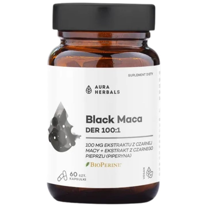 Supliment alimentar Maca neagră Aura Herbals, DER 100:1, 60 capsule, vegan, fără gluten