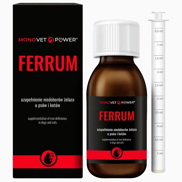 Supliment nutritiv pentru câini și pisici, JM Sante Monovet Power Ferrum, 90 ml, cu fier și vitamine B