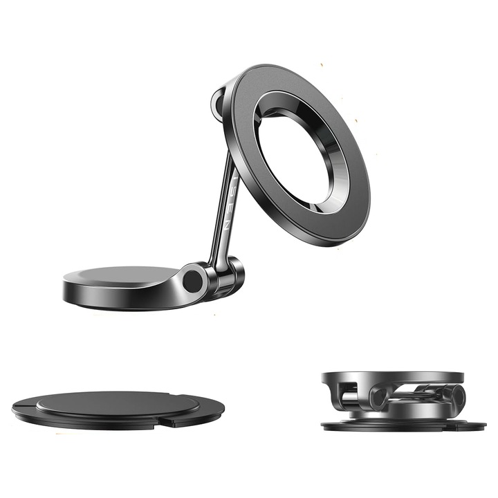 Suport telefon auto LISEN, rotire 360°, prindere pe bord, fixare stabila, compatibil iPhone 17/16/15 Pro Max si Samsung S24, argintiu