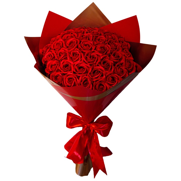 Buchet din 37 Trandafiri din Sapun Parfumati, manual, elegant, rosu