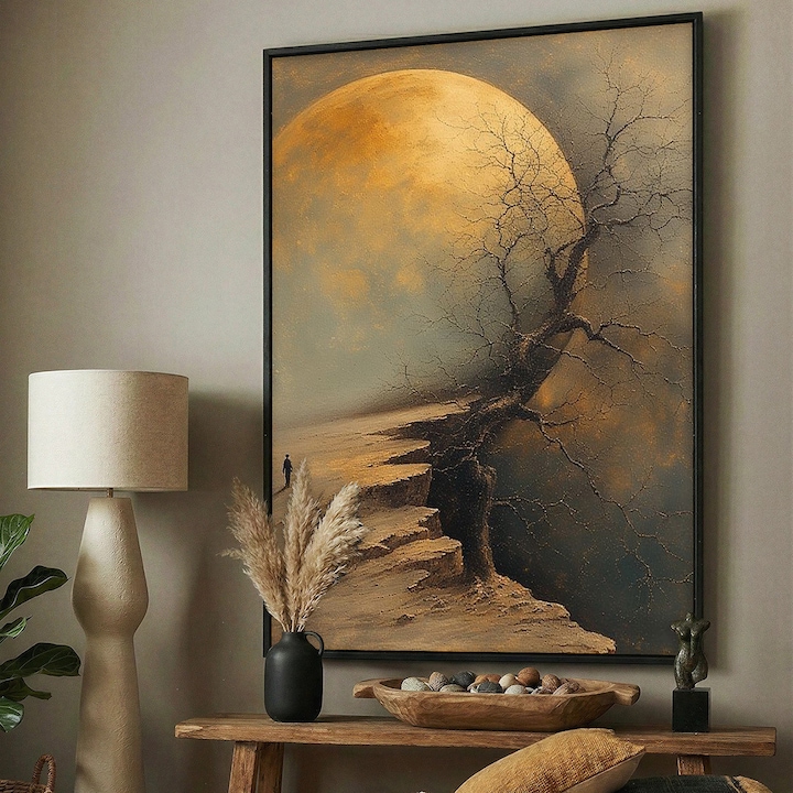 Tablou Inramat - Orizontul - 30 x 40 cm, tablou peisaj premium, decor pentru living, dormitor, birou sau hol, cadou inspirat, tablou modern, rama lemn, Vizio Tablouri Canvas®