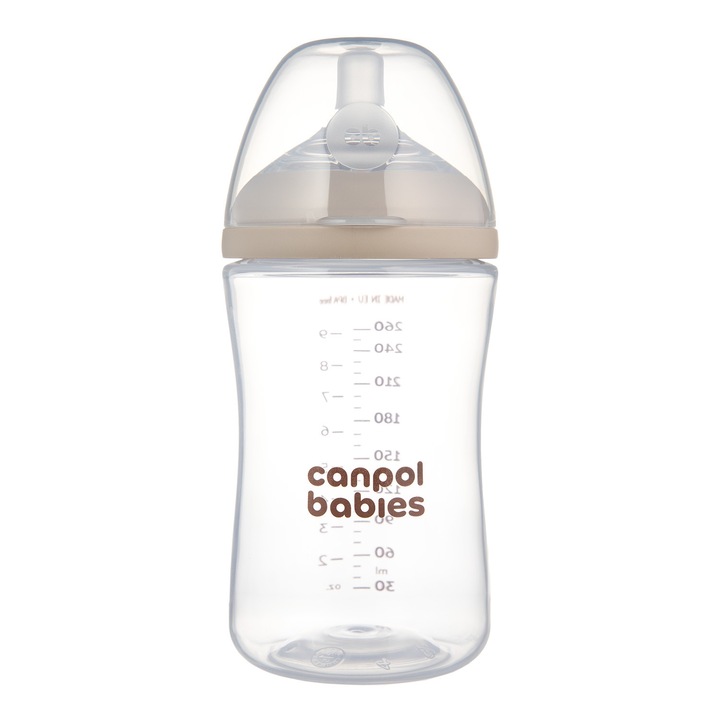 Biberon Canpol babies Natural Shape 260 ml, anticolici, silicon, plastic, 3-6 luni