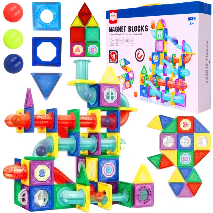 Светещи магнитни тухлички Писта с топчета 148 части XXL Malplay