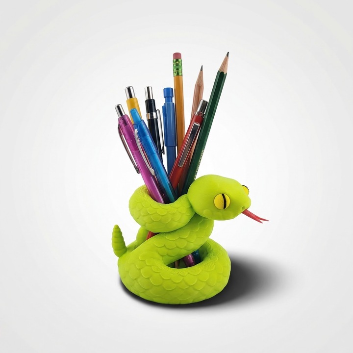 Suport Pixuri si Ustensile Silueta Serpentina, Verde, Plastic PLA, 8 cm