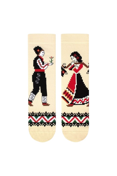 Sosete din bumbac Arty Socks cu Flacau si Fata, 43-46 EU, Ecru