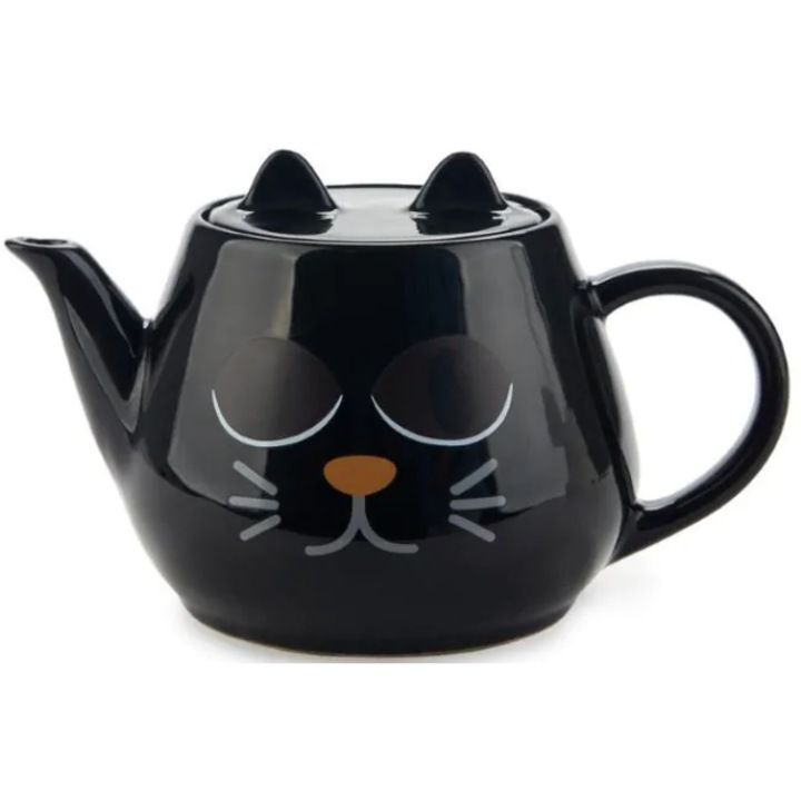 Ceainic termosensibil - Wake Cat, Negru, Ceramica, 500 ml