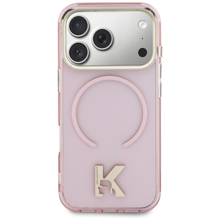 Калъф Karl Lagerfeld IML K Head Logo с MagSafe, съвместим с iPhone 17 Pro Max, розов