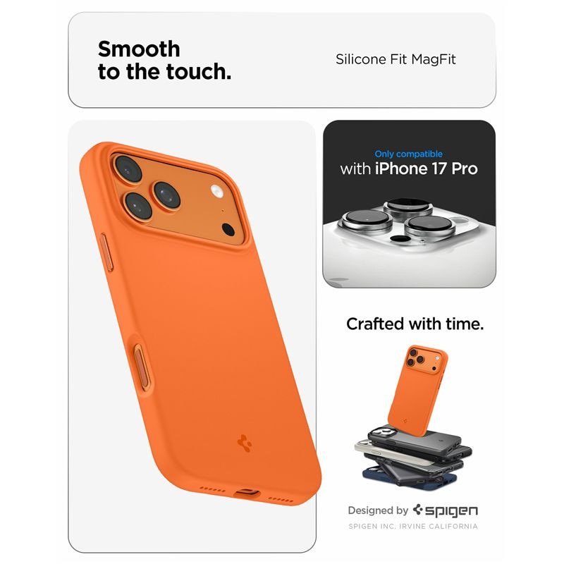 Husa Spigen Silicone Fit cu MagSafe compatibila cu iPhone 17 Pro, Portocaliu