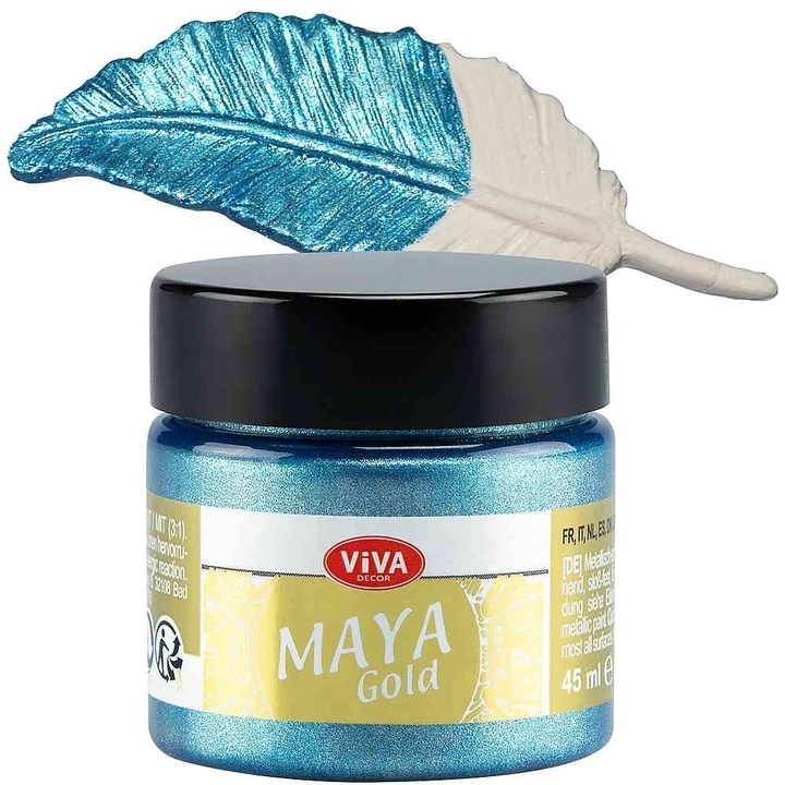 Vopsea metalica acrilica lucioasa Maya-Gold VIVA DECOR, 45ml Albastru ghetar