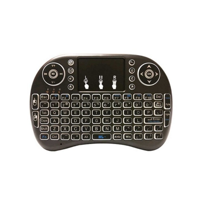 Tastatura wireless mini Tradesor i8 cu touchpad, iluminare, 144x98x12mm, neagra