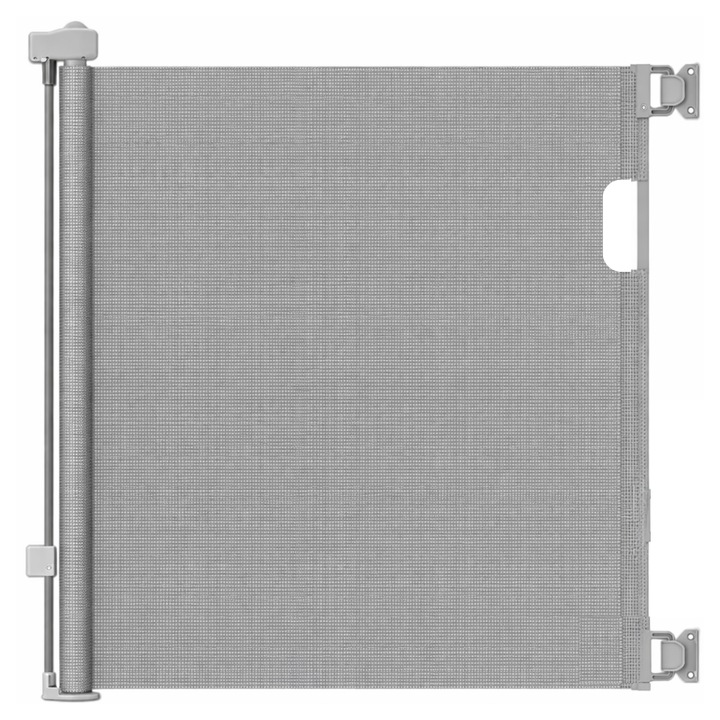 Poarta de siguranta retractabila si extensibila Kidizi Flexa 150 cm, dublu sistem de blocare si plasa anti-shock, potrivita pentru usi, scari si holuri, interior / exterior, gri