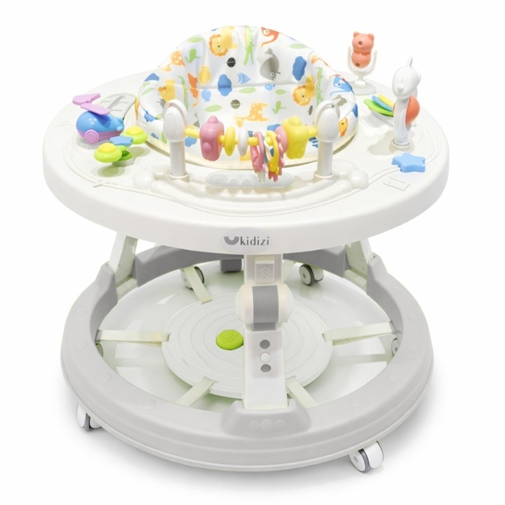 Kidizi Orbit Activity Seat átalakítható járássegítő babáknak – 360°-ban forgatható panel, állítható magasságú és összecsukható, szürke