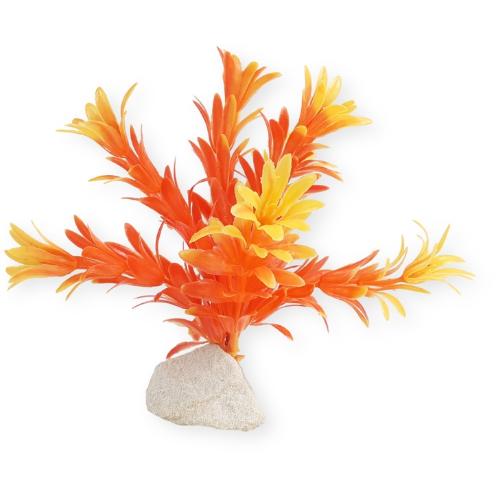 Planta artificiala pentru acvariu B4 realista, 15x10 cm, baza piatra naturala