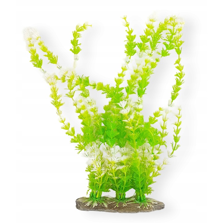 Planta artificiala pentru acvariu cu baza din piatra naturala, verde, 33x20 cm