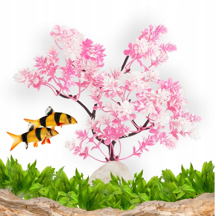 Planta artificiala pentru acvariu cu baza din piatra 22 cm