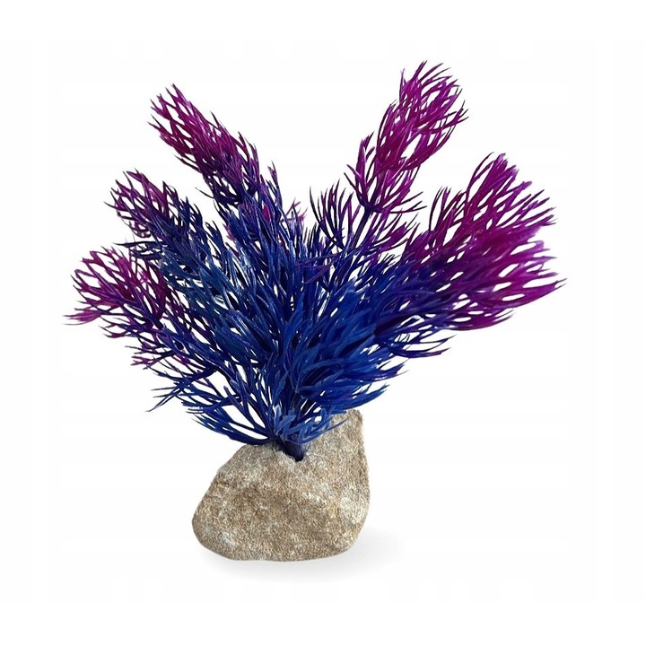 Planta artificiala pentru acvariu realista verde 15 cm cu baza din piatra naturala