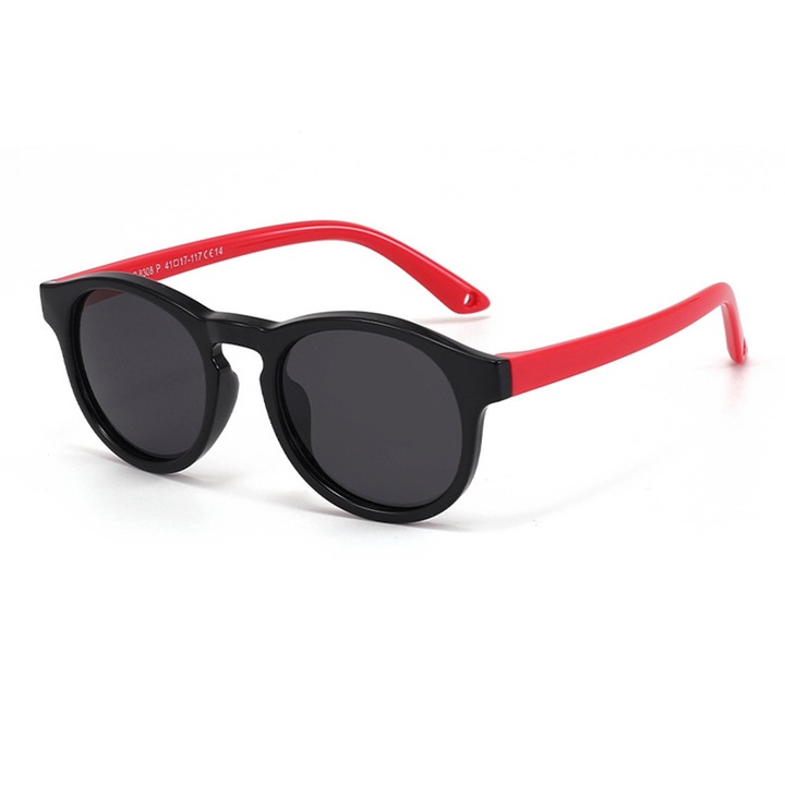 Sunglasses Polarised (8308-C14) - for Babies, Round Shape, with Strap - Black / Red