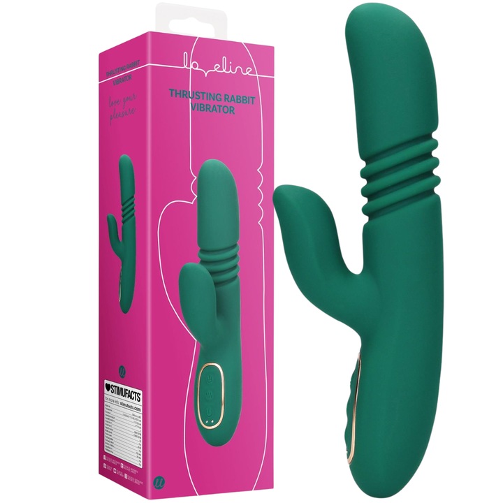 Vibrator clasic cu functie de impingere, Loveline, verde, 20,5cm x 3,5cm, cu vibratii, alimentare USB