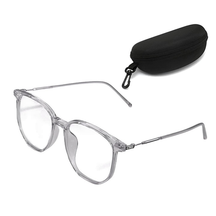 Ochelari Protectie Calculator SIKS, Ecran Telefon, Tableta, Televizor, Gaming, Anti Lumina Albastra, Antireflex, Fara Dioptrii, Unisex, A1019, Toc Pentru Transport, Lentile Transparente, Rama Gri