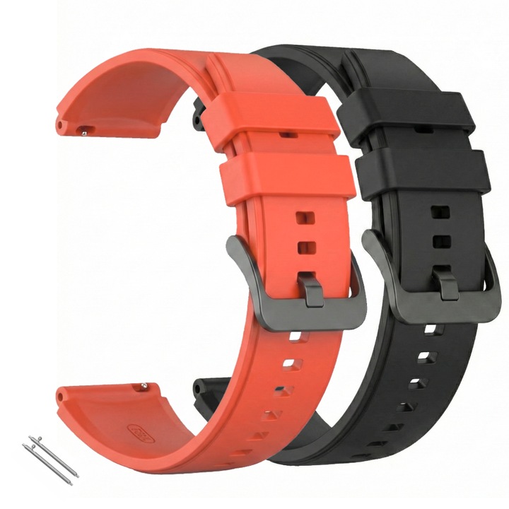 Set 2x curea din silicon pentru Huawei Watch GT2 GT3 GT4 GT5 GT6 Pro 46mm 48mm, Samsung Galaxy Watch 46mm, 3 45mm, Gear S3, Garmin Venu 2 3 4 45mm, Redmi Watch 5 Lite / Active, Amazfit GTR GTR2, Xiaomi Mi Watch, 22 mm, Negru / Rosu