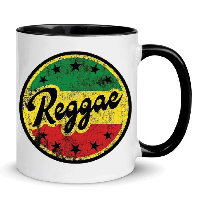 Cana ceramica Bob Marley "Reggae" No.6, alb si negru, 330ml, set de cani